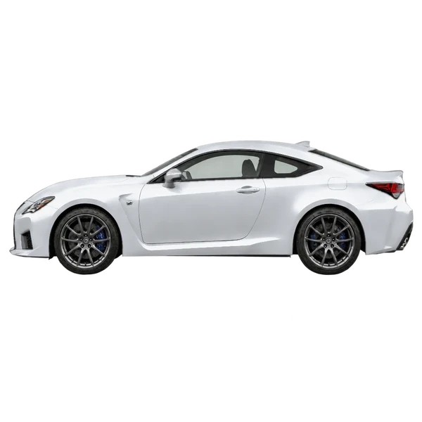 Lexus RC F 2021 باللون فضي، منظر جانبي (متجه إلى اليسار)