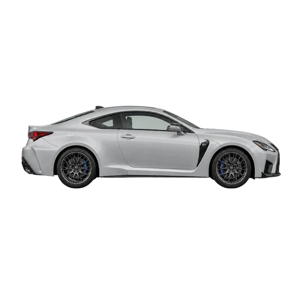 Lexus RC F 2022 باللون فضي، منظر منظر جانبي (باتجاه اليمين)