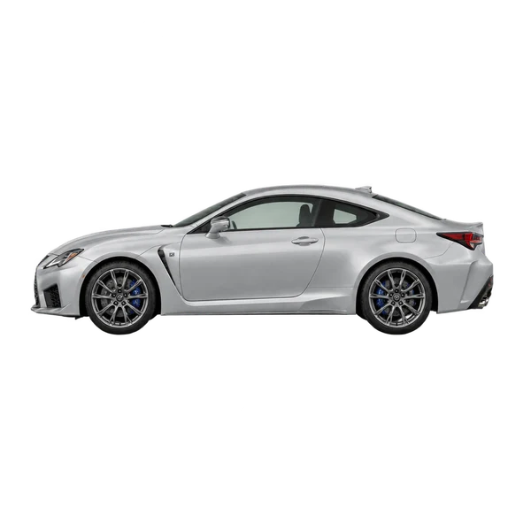 Lexus RC F 2024 باللون فضي، منظر جانبي (متجه إلى اليسار)