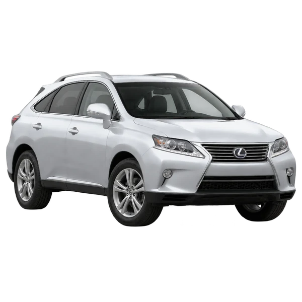 Lexus RX 350 2015 باللون فضي، منظر منظر أمامي بزاوية ثلاثة أرباع (متجه لليسار)