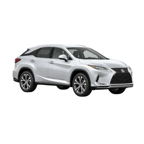 Lexus RX 350 2020 باللون فضي، منظر زاوية ثلاثة أرباع أمامية (باتجاه اليمين)