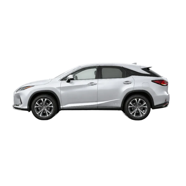 Lexus RX 350 2020 باللون فضي، منظر جانبي (متجه إلى اليسار)