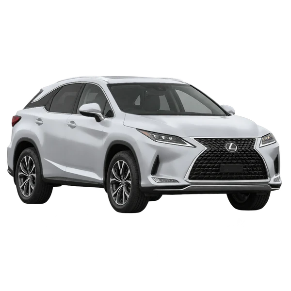 Lexus RX 350 2022 باللون فضي، منظر منظر أمامي بزاوية ثلاثة أرباع (متجه لليسار)