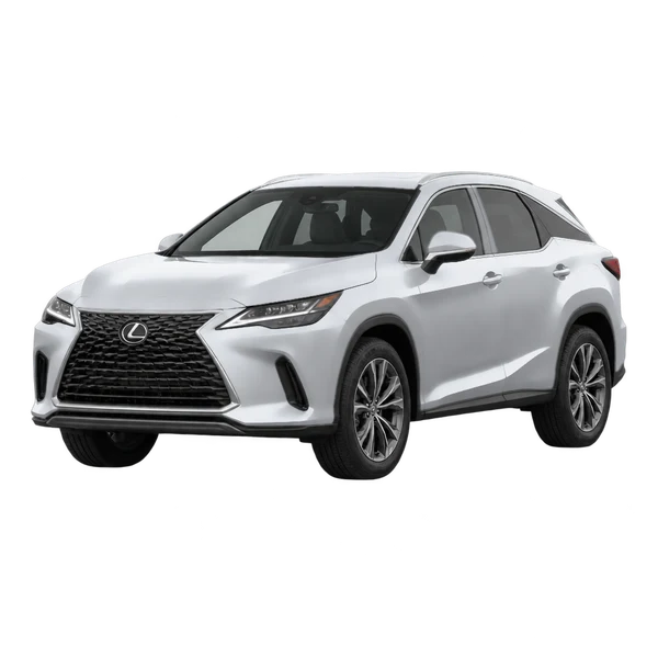 Lexus RX 350 2023 باللون فضي، منظر منظر أمامي بزاوية ثلاثة أرباع (متجه لليسار)
