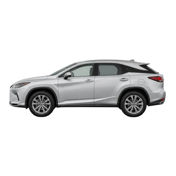 Lexus RX 350 2023 باللون فضي، منظر جانبي (متجه إلى اليسار)