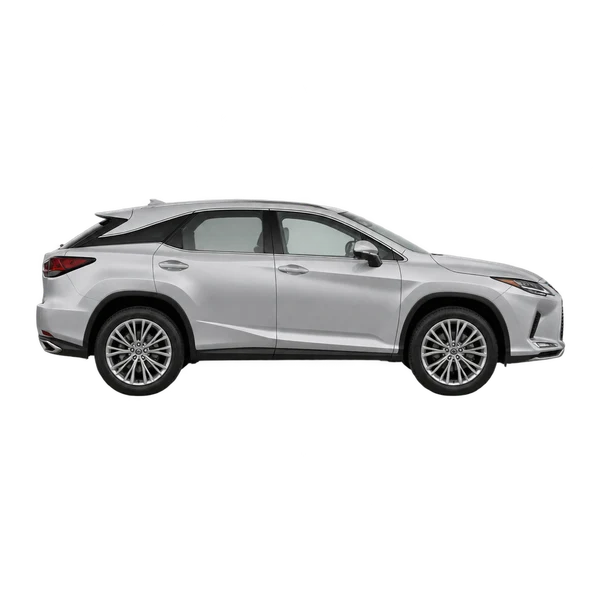 Lexus RX 350 2023 باللون فضي، منظر منظر جانبي (باتجاه اليمين)