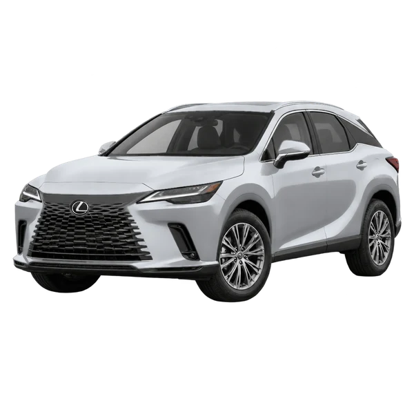 Lexus RX 350 2024 باللون فضي، منظر منظر أمامي بزاوية ثلاثة أرباع (متجه لليسار)