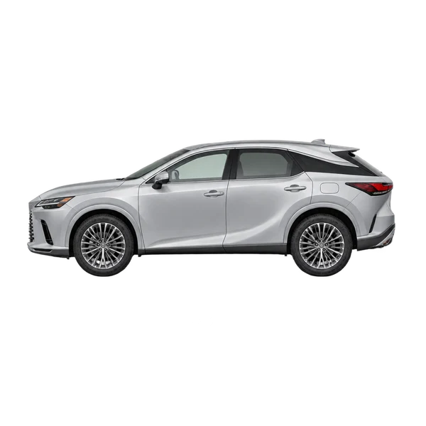 Lexus RX 350 2024 باللون فضي، منظر جانبي (متجه إلى اليسار)