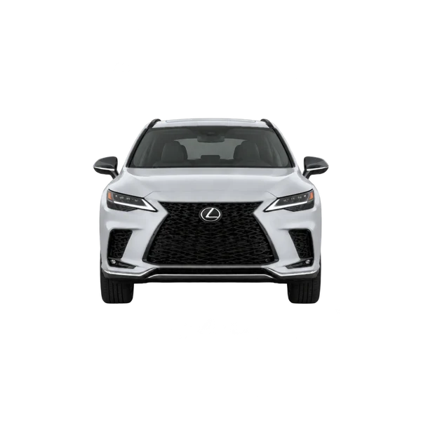 Lexus RX 500h AWD 2026 باللون فضي، منظر أمامي