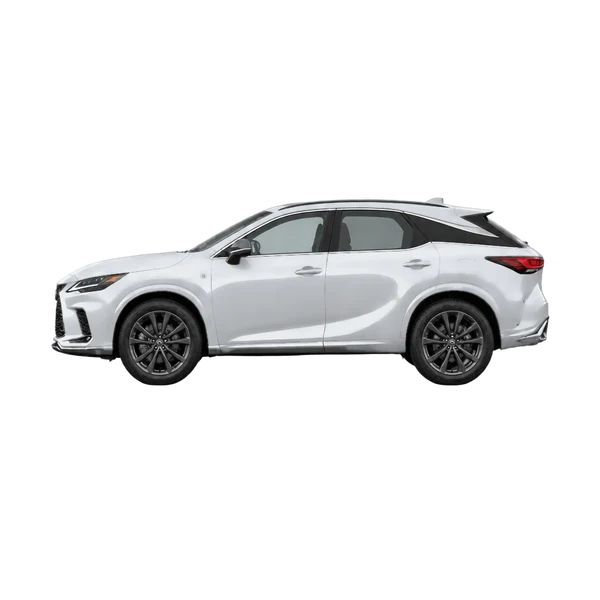 Lexus RX 500h AWD 2026 باللون فضي، منظر جانبي (متجه إلى اليسار)