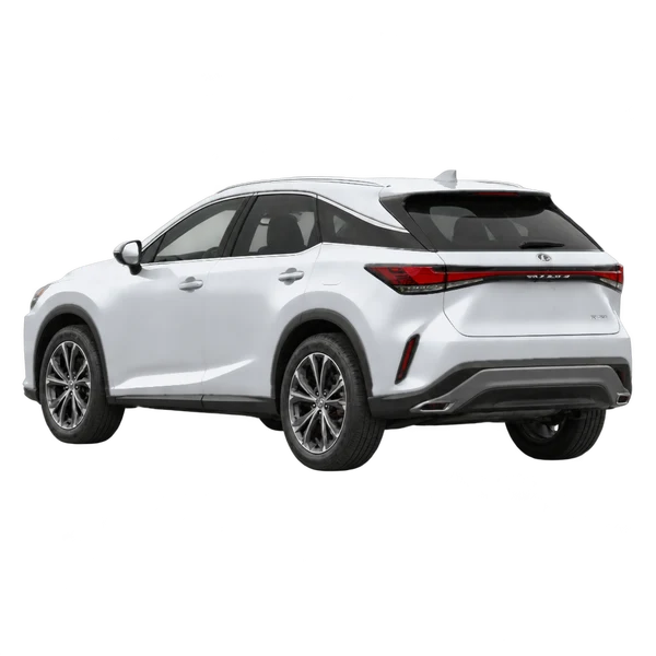 Lexus RX 2026 prata, vista três quartos traseira (voltada para a esquerda)