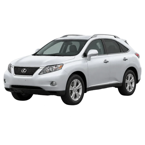 Lexus RX350 2009 en plateado, vista frontal tres cuartos (hacia la izquierda)