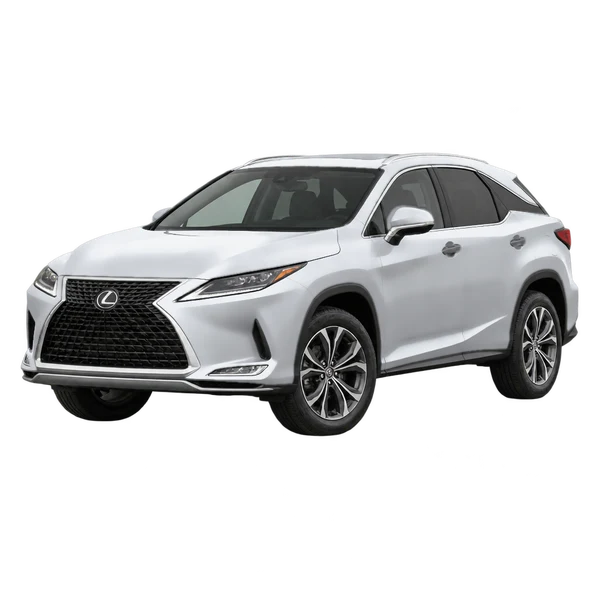 Lexus RX350 2021 باللون فضي، منظر منظر أمامي بزاوية ثلاثة أرباع (متجه لليسار)