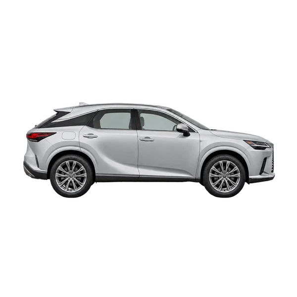 Lexus RX350H 2025 en plateado, vista lateral (hacia la derecha)