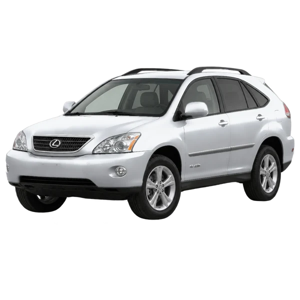 Lexus RX400H 2007 باللون فضي، منظر منظر أمامي بزاوية ثلاثة أرباع (متجه لليسار)