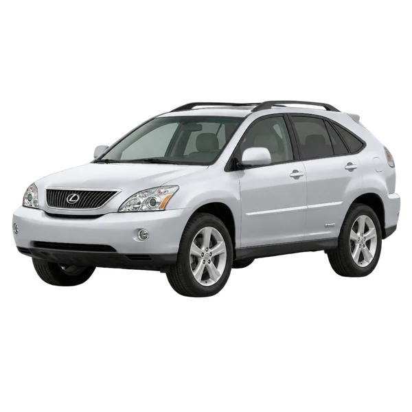 Lexus RX400H 2008 باللون فضي، منظر منظر أمامي بزاوية ثلاثة أرباع (متجه لليسار)