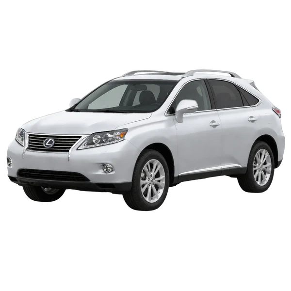 Lexus RX450H 2011 باللون فضي، منظر منظر أمامي بزاوية ثلاثة أرباع (متجه لليسار)