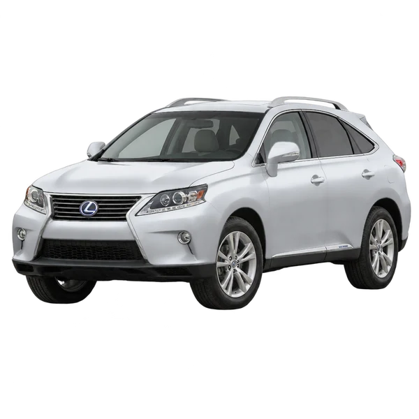 Lexus RX450H 2014 باللون فضي، منظر منظر أمامي بزاوية ثلاثة أرباع (متجه لليسار)