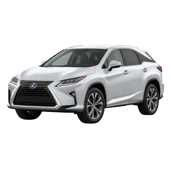 Lexus RX450H 2018 باللون فضي، منظر منظر أمامي بزاوية ثلاثة أرباع (متجه لليسار)
