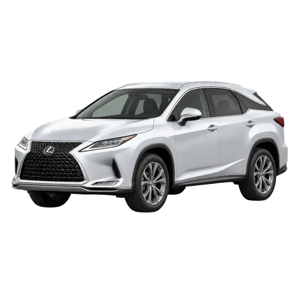 Lexus RX450H 2022 باللون فضي، منظر منظر أمامي بزاوية ثلاثة أرباع (متجه لليسار)