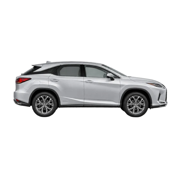 Lexus RX450H 2022 باللون فضي، منظر منظر جانبي (باتجاه اليمين)