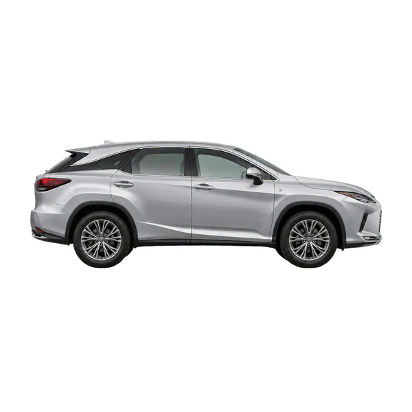 Lexus RX450H 2023 باللون فضي، منظر منظر جانبي (باتجاه اليمين)