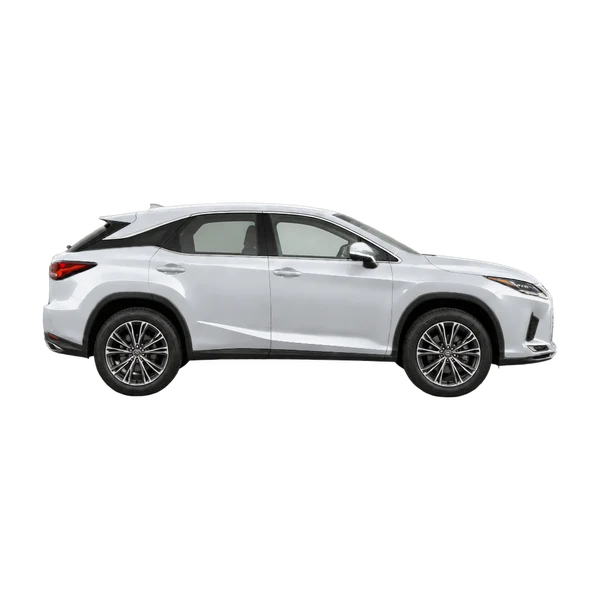 Lexus RX450H 2026 باللون فضي، منظر منظر جانبي (باتجاه اليمين)