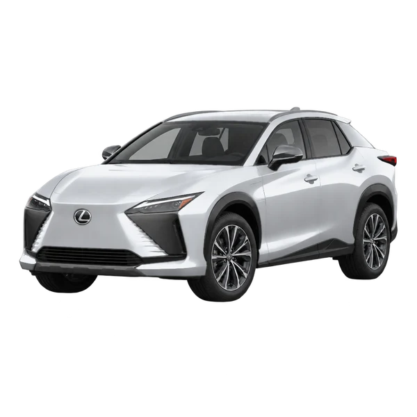 Lexus RZ450E 2023 prata, vista dianteira em três quartos (voltada para a esquerda)