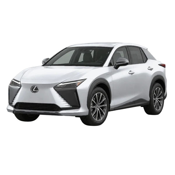 Lexus RZ450E 2024 prata, vista dianteira em três quartos (voltada para a esquerda)