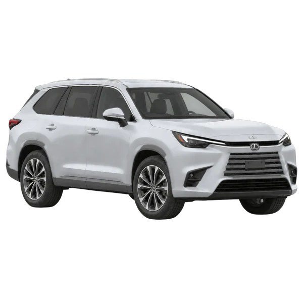 Lexus TX 2026 باللون فضي، منظر زاوية ثلاثة أرباع أمامية (باتجاه اليمين)