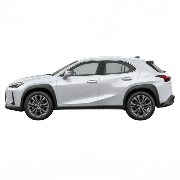 Lexus UX 300h 2026 باللون فضي، منظر جانبي (متجه إلى اليسار)