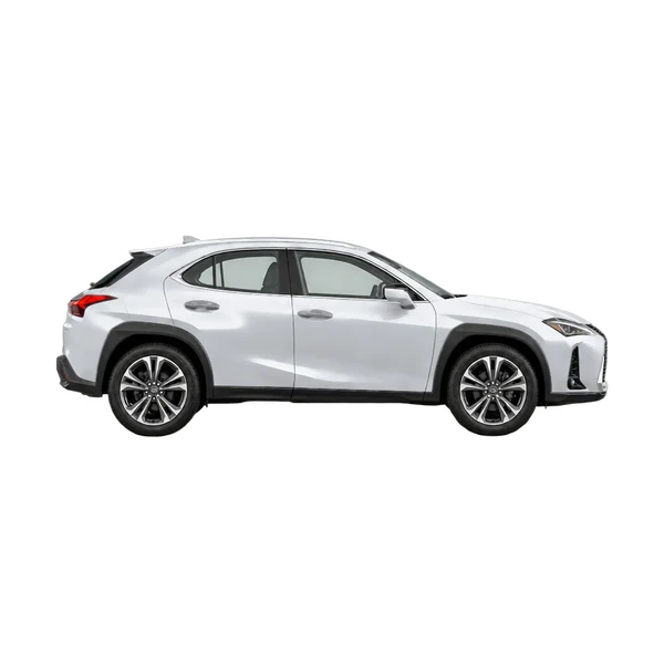 シルバーの2019 Lexus UX(側面(右向き)ビュー)