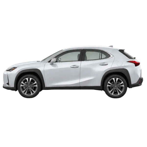 Lexus UX 2021 باللون فضي، منظر جانبي (متجه إلى اليسار)