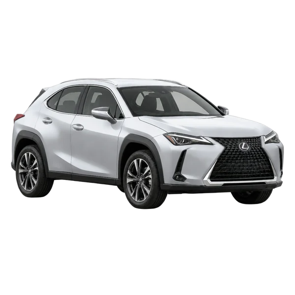 Lexus UX200 2020 en plateado, vista frontal tres cuartos (hacia la izquierda)