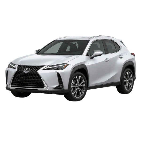Lexus UX200 2021 en plateado, vista frontal tres cuartos (hacia la izquierda)