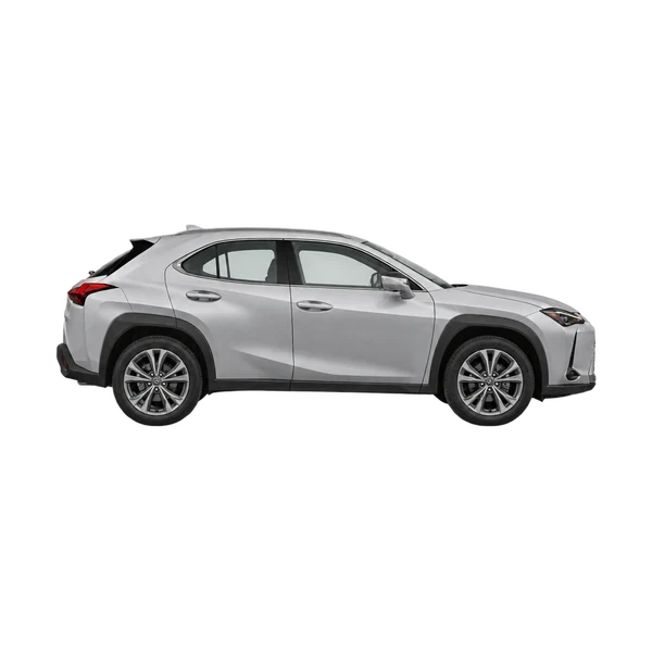 Lexus UX200 2022 باللون فضي، منظر منظر جانبي (باتجاه اليمين)