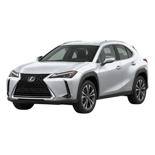 Lexus UX250H 2019 prata, vista dianteira em três quartos (voltada para a esquerda)