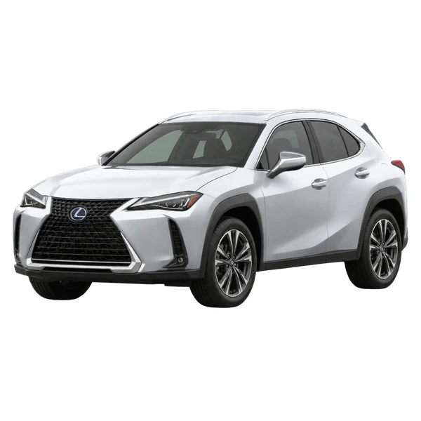 Lexus UX250H 2021 prata, vista dianteira em três quartos (voltada para a esquerda)