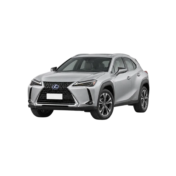 Lexus UX250H 2023 prata, vista dianteira em três quartos (voltada para a esquerda)