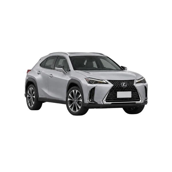 Lexus UX250H 2024 prata, vista dianteira em três quartos (voltada para a esquerda)