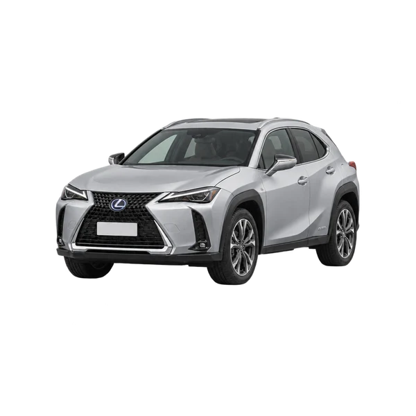 シルバーの2024 Lexus UX300H（フロントスリークォーター(左向き)ビュー）