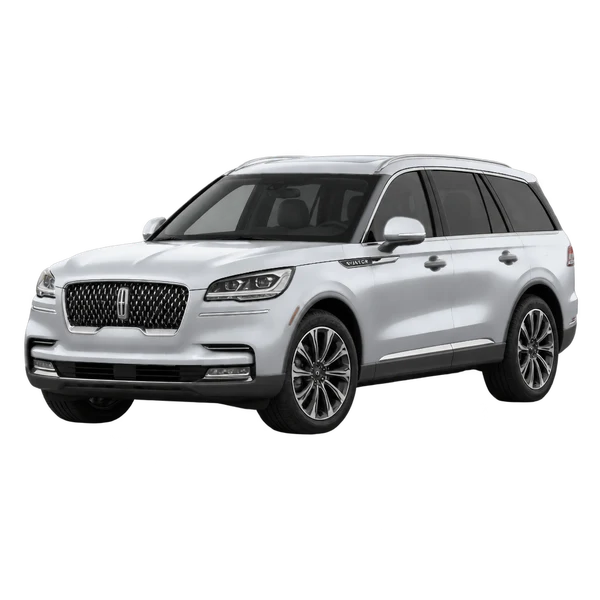 Lincoln Aviator 2025 باللون فضي، منظر منظر أمامي بزاوية ثلاثة أرباع (متجه لليسار)