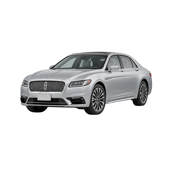 Lincoln Continental 2021 باللون فضي، منظر منظر أمامي بزاوية ثلاثة أرباع (متجه لليسار)