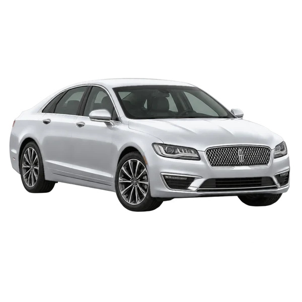 Lincoln MKZ 2017 باللون فضي، منظر منظر أمامي بزاوية ثلاثة أرباع (متجه لليسار)