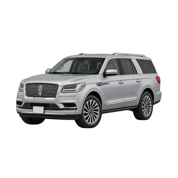 Lincoln Navigator L 2018 prata, vista dianteira em três quartos (voltada para a esquerda)
