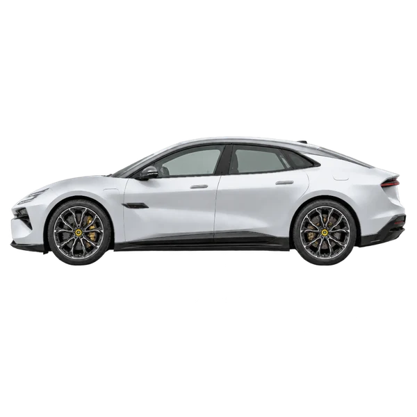 Lotus Emeya 2026 argent, vue côté (vers la gauche)