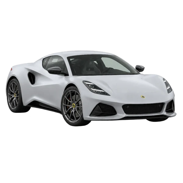Lotus Emira 2025 argent, vue trois-quarts avant (orienté vers la gauche)