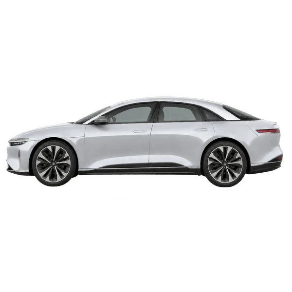 Lucid Air 2026 en plateado, vista lateral (mirando a la izquierda)