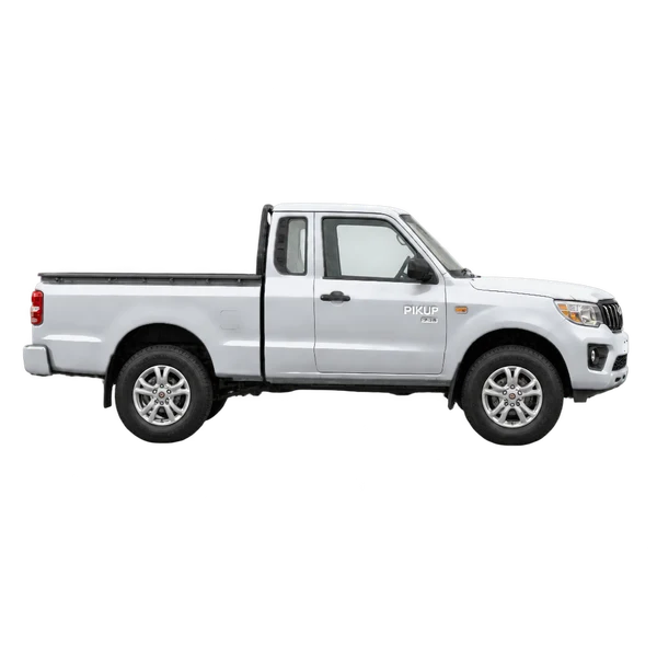 Mahindra Pikup 2023 en plateado, vista lateral (hacia la derecha)