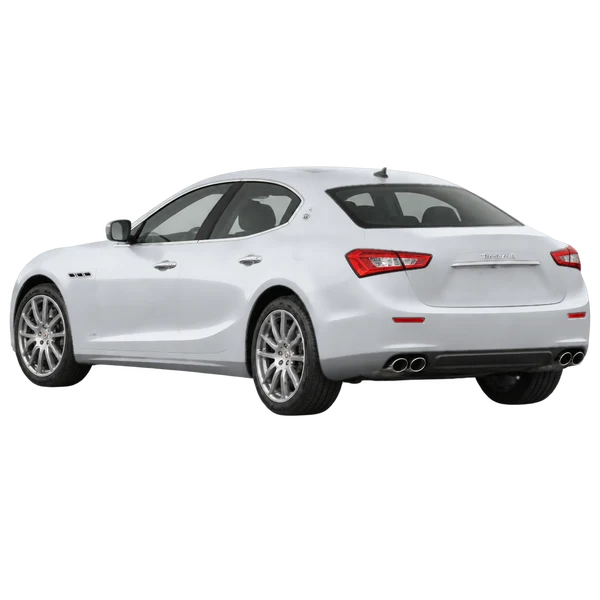 2021 Maserati Ghibli in Silber, Ansicht: Dreiviertelansicht von hinten (nach links gerichtet)